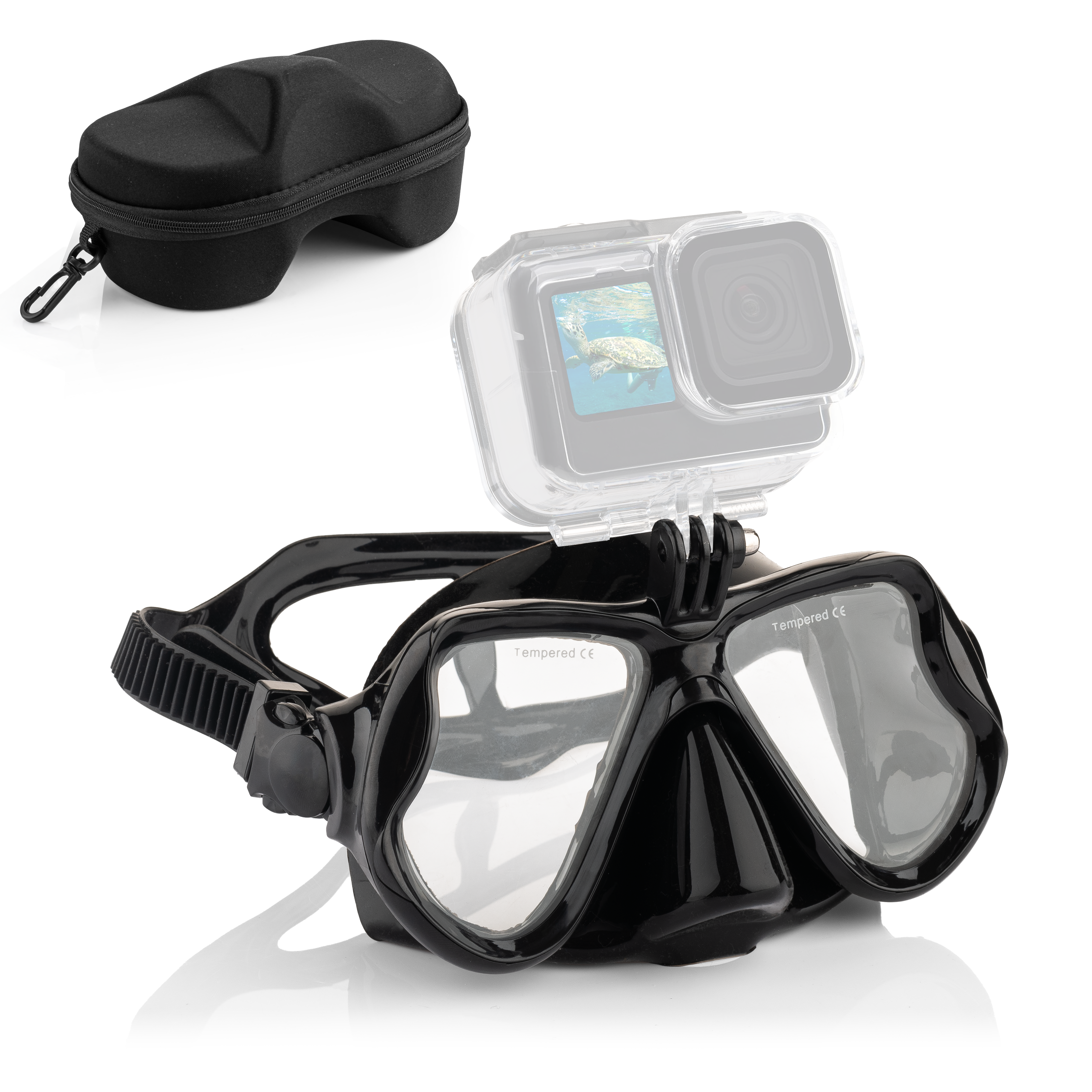 MOJOGEAR diving goggles with GoPro mount and case