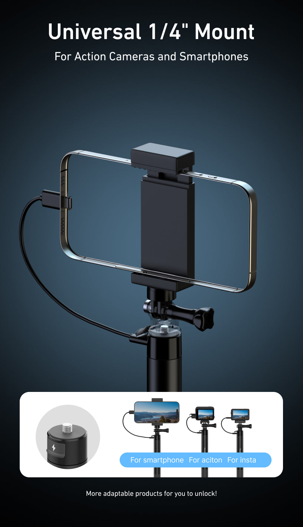 Telesin Power Selfie Stick met ingebouwde powerbank - 102cm