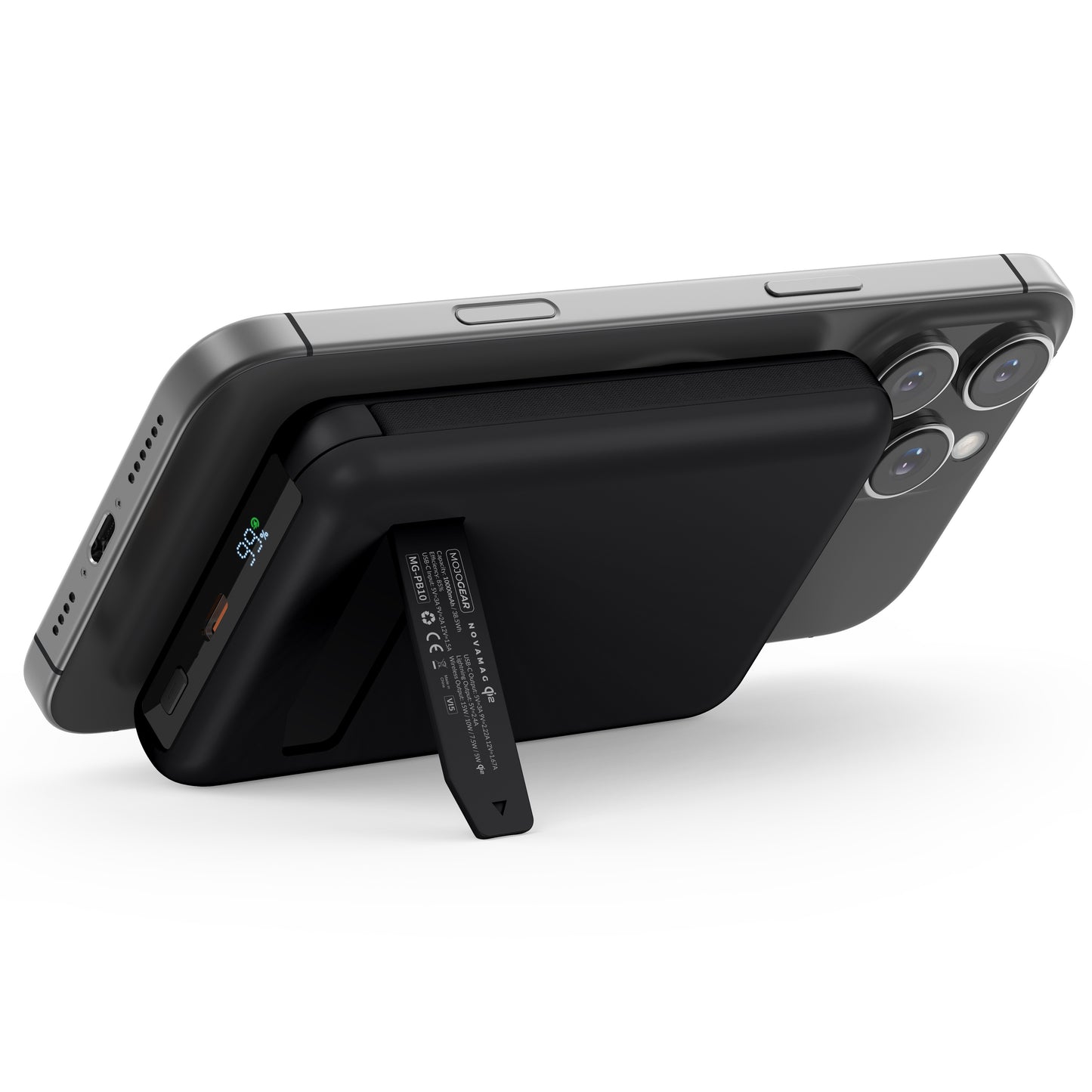 MOJOGEAR NovaMag All-in-1 Powerbank 10,000 mAh – Wireless Qi2 & Built-in Cables – Black