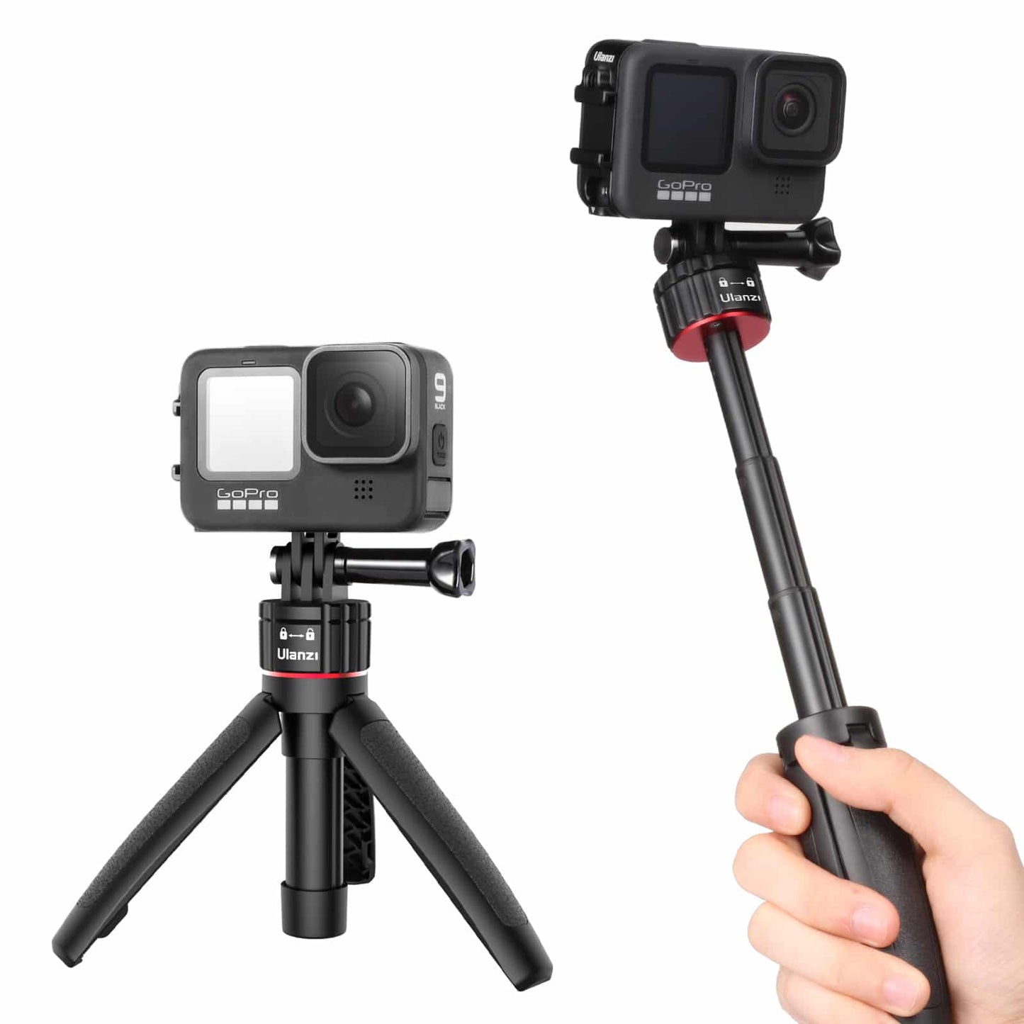 Ulanzi MT-31 GoPro vlog-statief, handgreep & selfie stick - met quick release mount