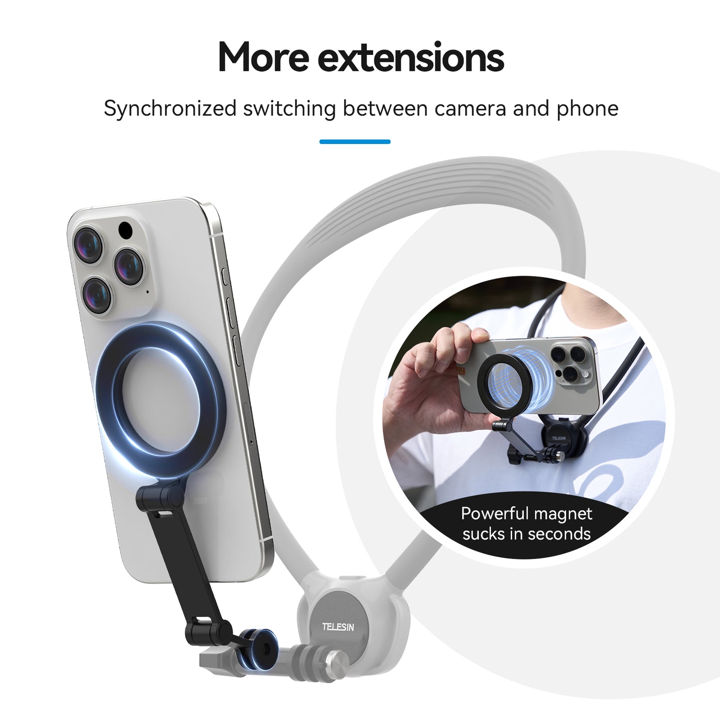 Telesin 360° Neck Mount Combo - for GoPro & Smartphone - Grey