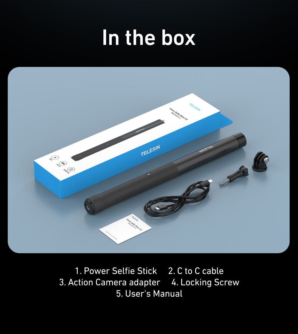 Telesin Power Selfie Stick met ingebouwde powerbank - 102cm