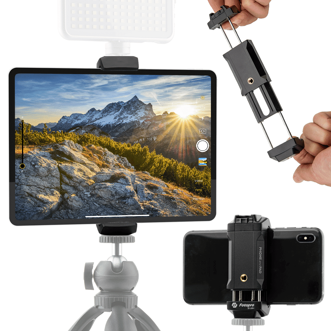 Fotopro Telefoon- & Tablet houder voor statief met Cold Shoe-mount ID-100+