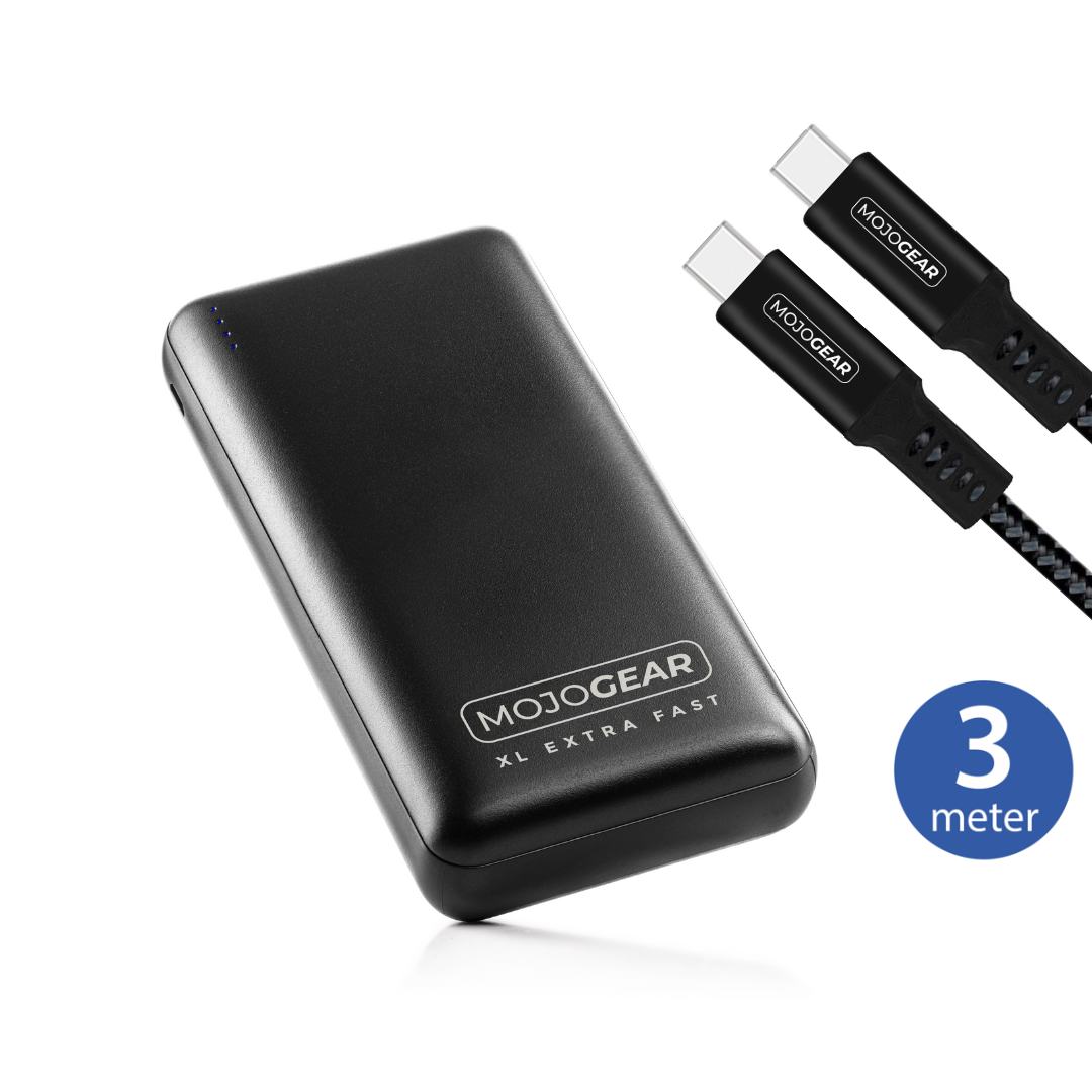 MOJOGEAR MINI XL 20,000 mAh EXTRA FAST power bank with USB-C to USB-C cable 100W USB 3.1 Extra Strong 3m