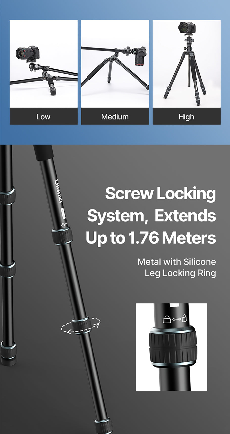 Ulanzi MT-59 premium statief met horizontale/kantelbare arm - 176cm