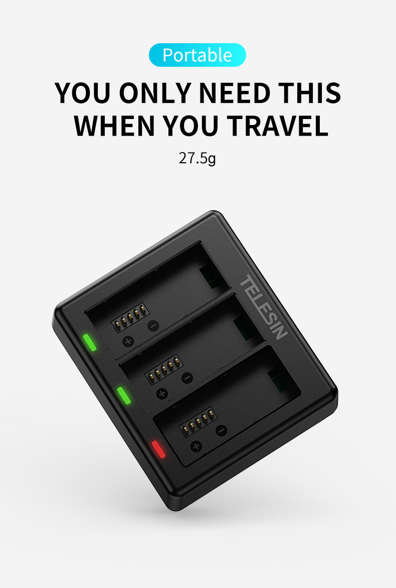 Telesin Triple batterij oplader voor 3 batterijen - GoPro Hero 13 - GoPro Accu's en opladers