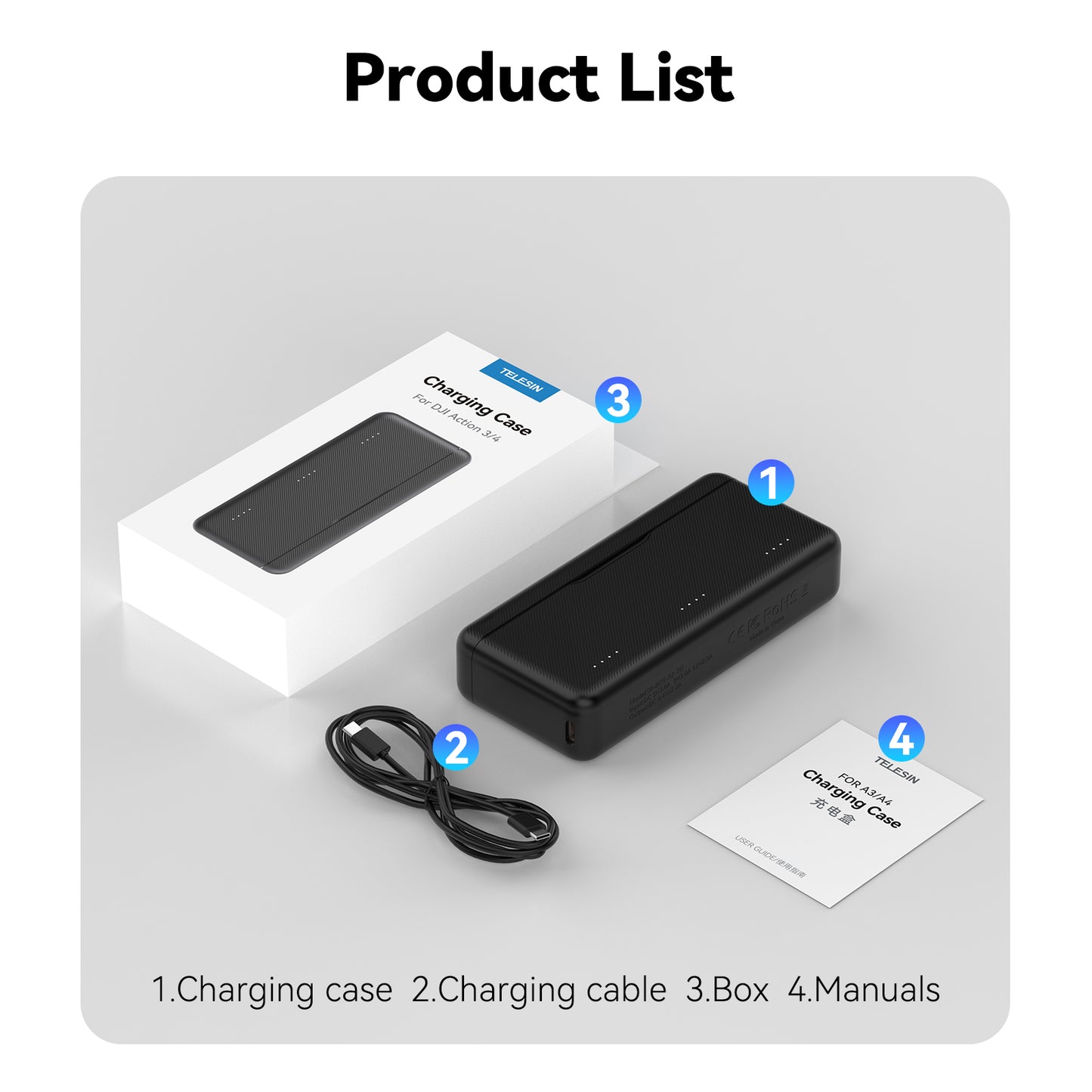 Telesin Pocket Oplaadbox voor DJI Osmo Action 5/4/3 (3 slots) - GoPro Accu's en opladers