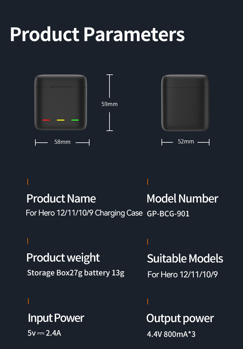 Telesin Charging box with 3 batteries for GoPro 9/ 10 / 11 / 12