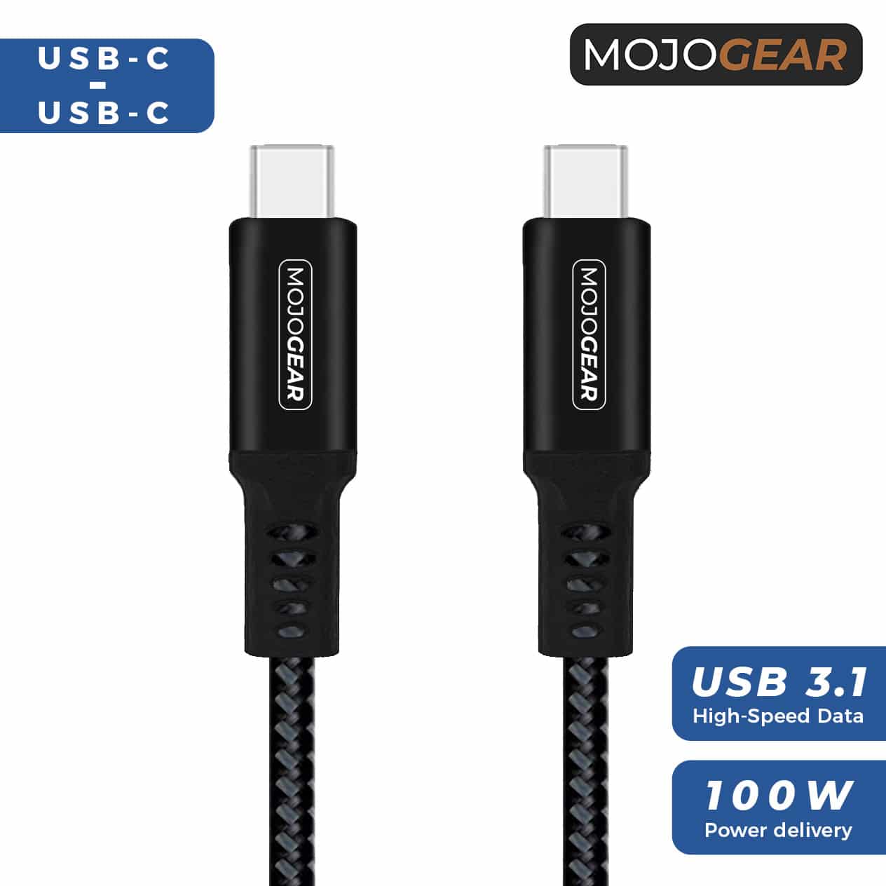 MOJOGEAR USB-C naar USB-C kabel 100W USB 3.1 Extra Sterk - 150cm