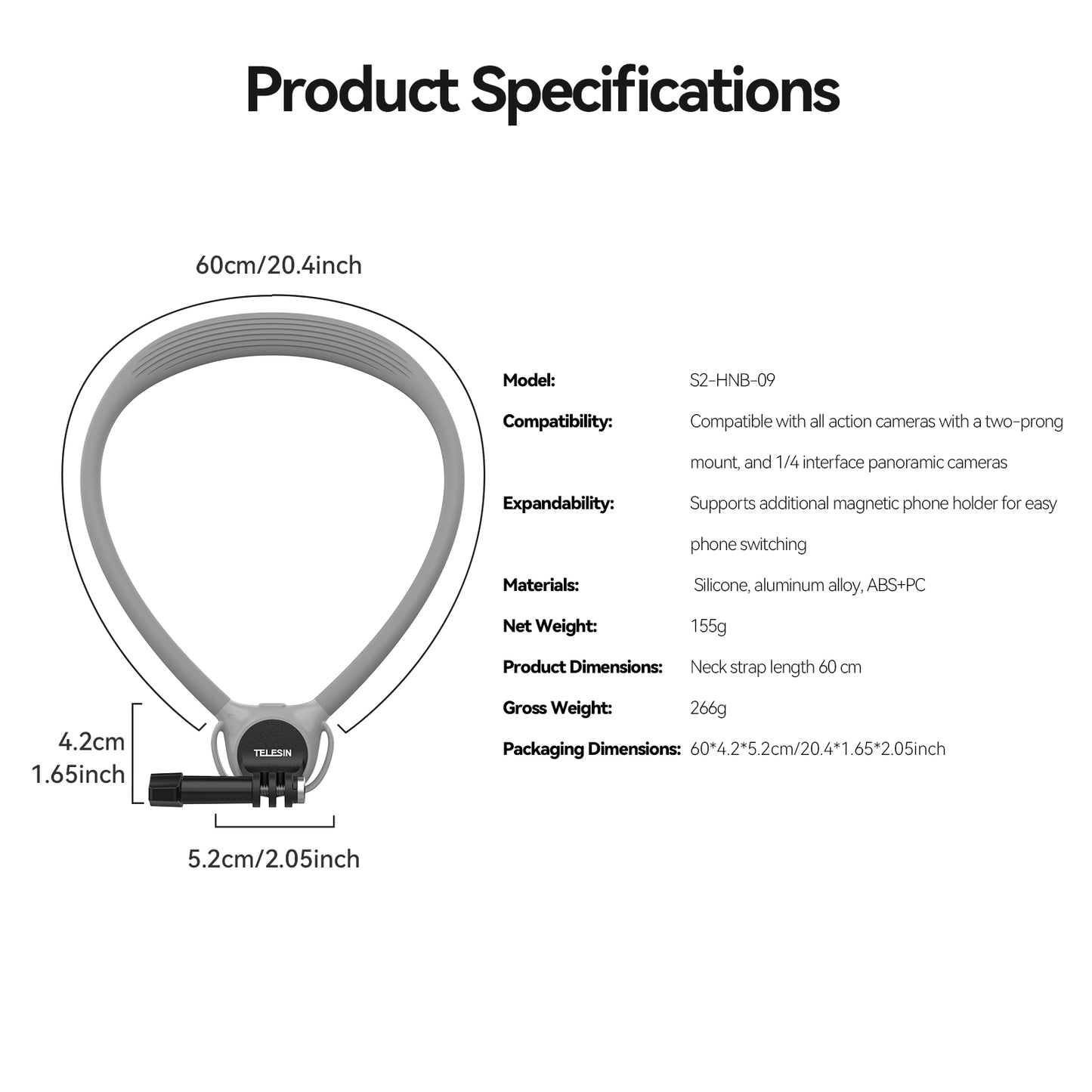 Telesin 360° Neck Mount Combo - for GoPro & Smartphone - Grey