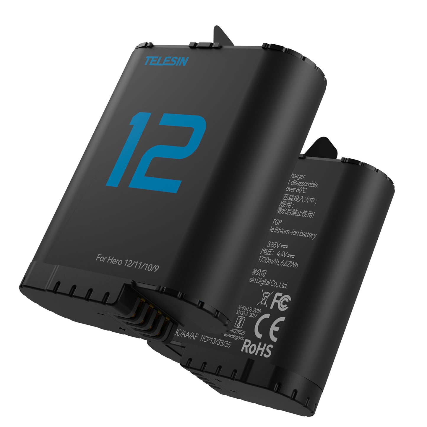 Telesin Batterij (Double Arc) voor GoPro 9 / 10 / 11 / 12 - 1720 mAh - GoPro Accu's en opladers