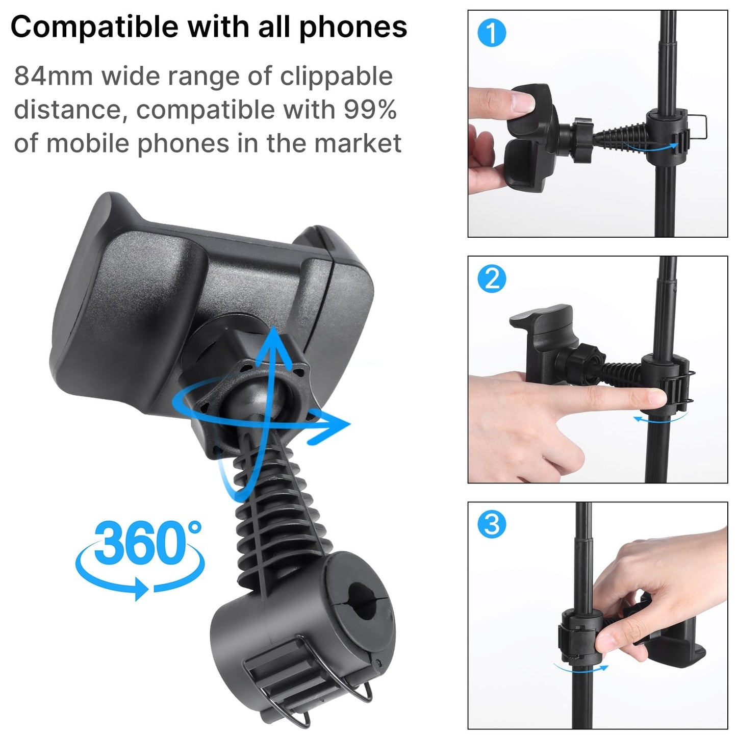 Lampe annulaire VIJIM avec trépied, support de téléphone et télécommande Bluetooth