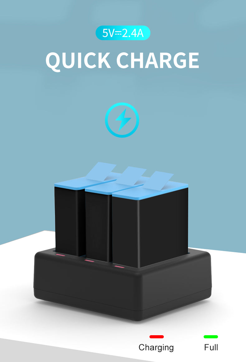 Telesin Triple batterij oplader voor 3 batterijen - GoPro Hero 13 - GoPro Accu's en opladers