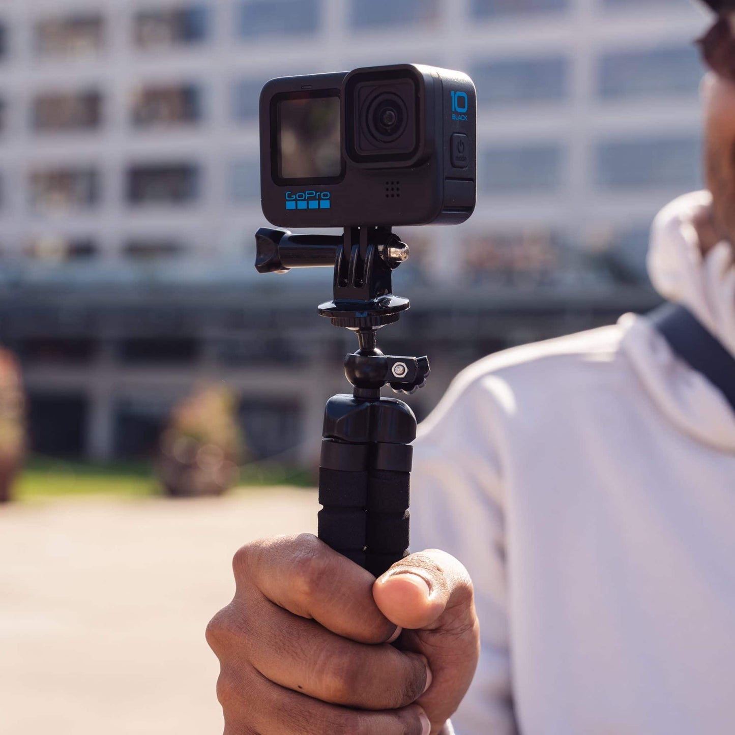 Flexibel mini-statief met schuimrubber poten KIT: incl. telefoonhouder, bluetooth remote, GoPro-adapter & opbergzakje