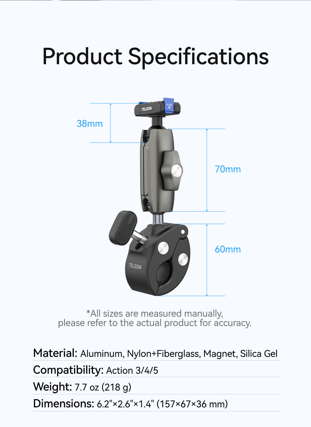 Telesin S3-HBM-14-TDJ Tube Clamp - Grijs