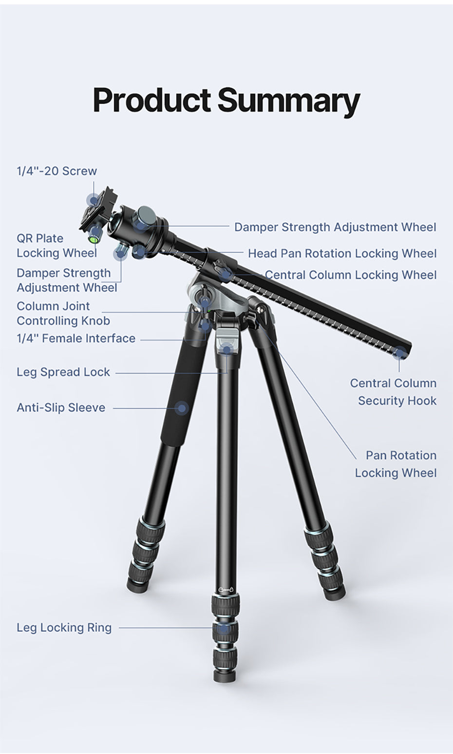 Ulanzi MT-59 premium statief met horizontale/kantelbare arm - 176cm