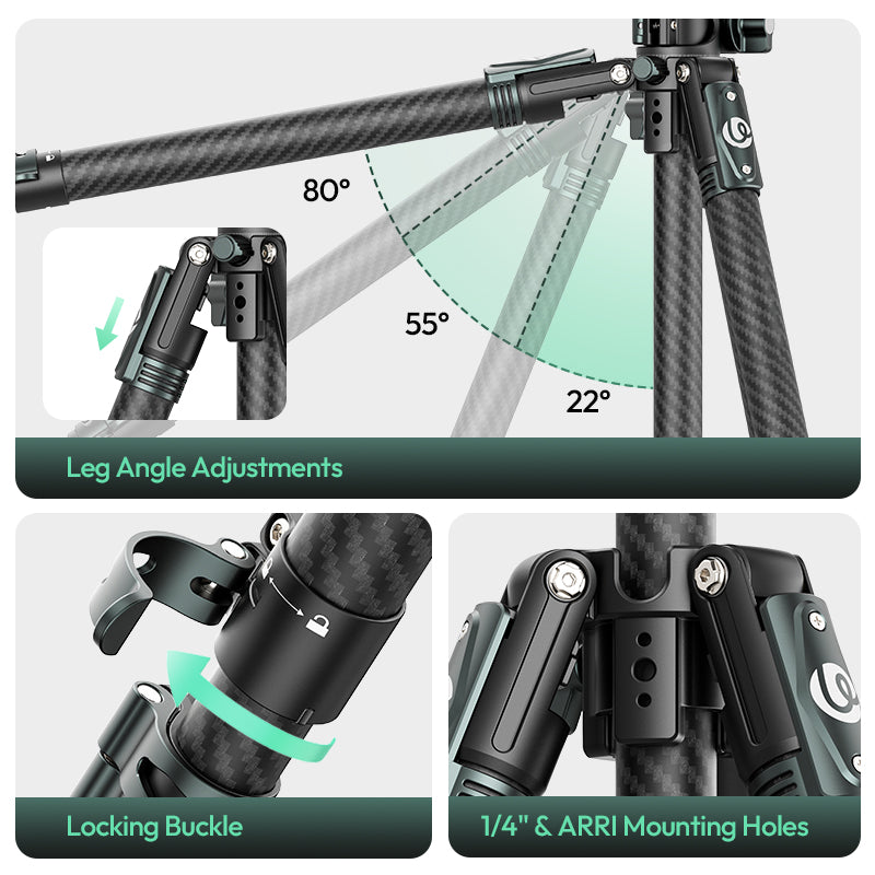 Ulanzi GlideGo JJ06 Video Tripod met kantelbare arm - Carbon - Grote statieven