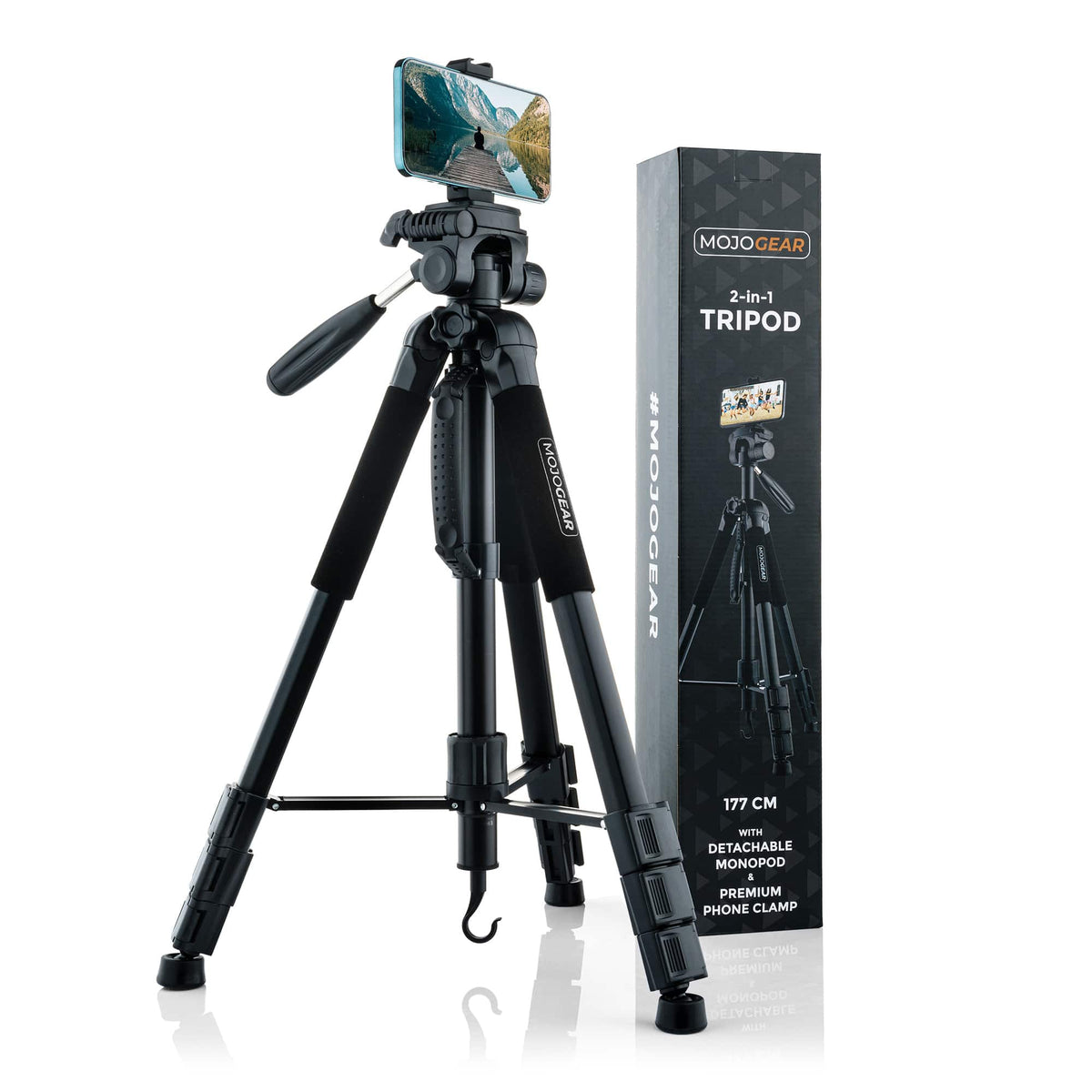 MOJOGEAR 177cm 2-in-1 camera en telefoon statief: driepoot & monopod