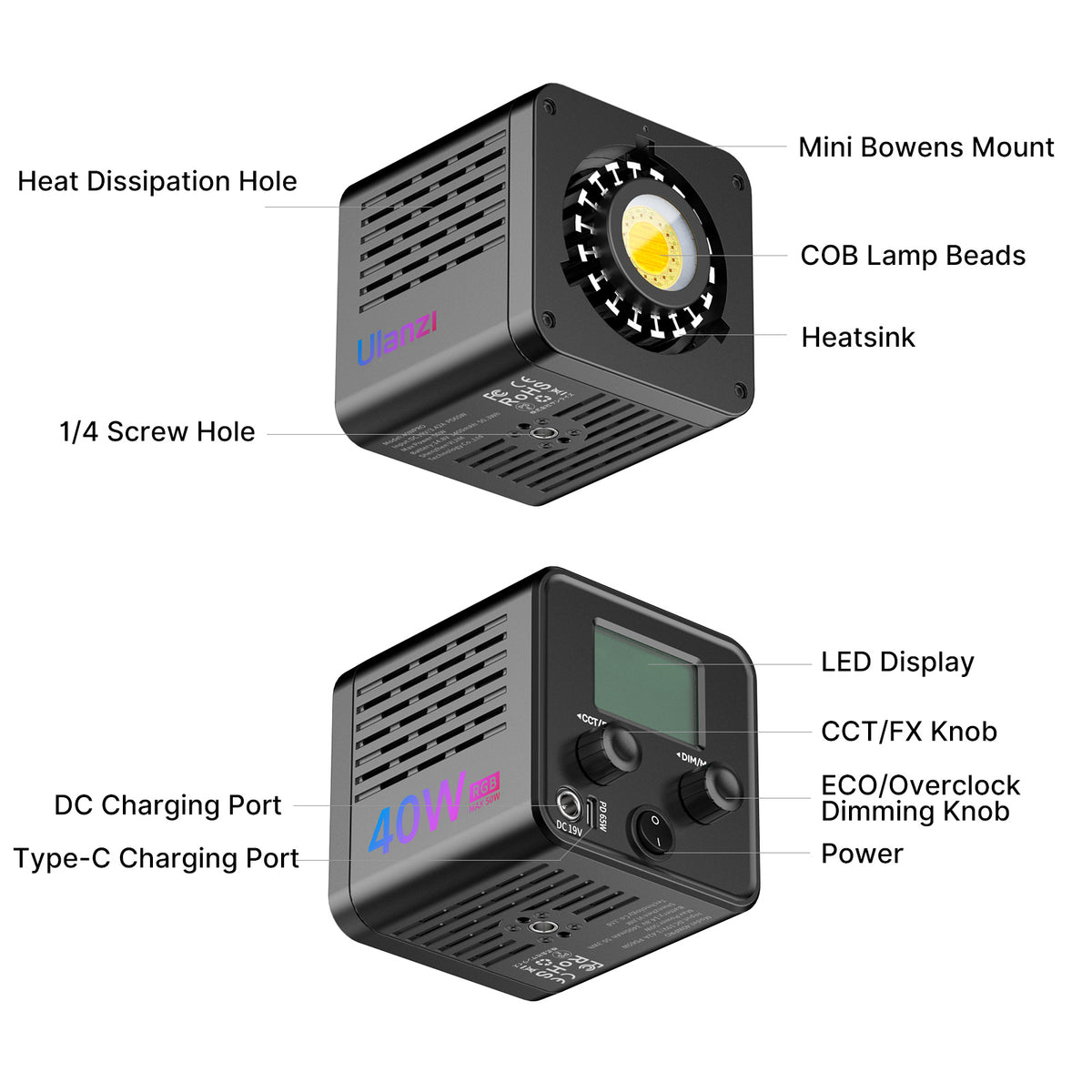 Ulanzi 40WRGB COB Lamp RGB with built-in battery