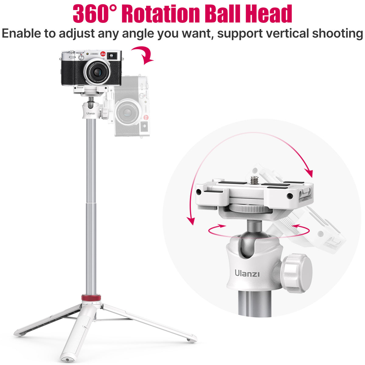 Ulanzi MT-44 Selfie Stick Tripod for Phone and Camera - 146cm - White