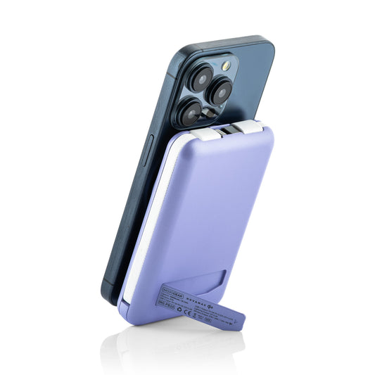MOJOGEAR NovaMag All-in-1 Powerbank 10.000 mAh – Draadloos Qi2 & ingebouwde kabels – Paars - Powerbanks