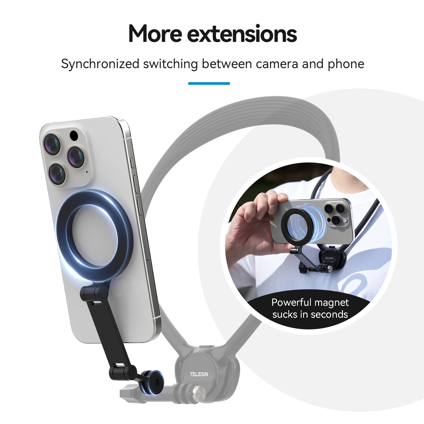 Telesin Neck Mount 360º Combo - GoPro & Smartphone - Black