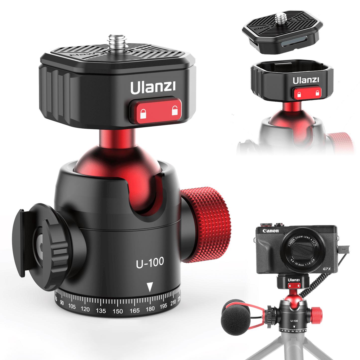 Ulanzi U-100 draaibare statiefkop met balhoofd en Cold Shoe-mount