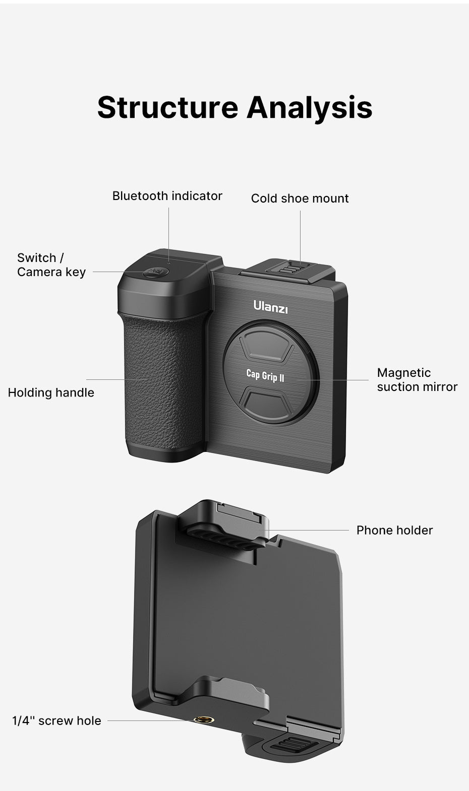 Ulanzi CapGrip II smartphone camera grip met magnetische Bluetooth afstandsbediening - Handgrips