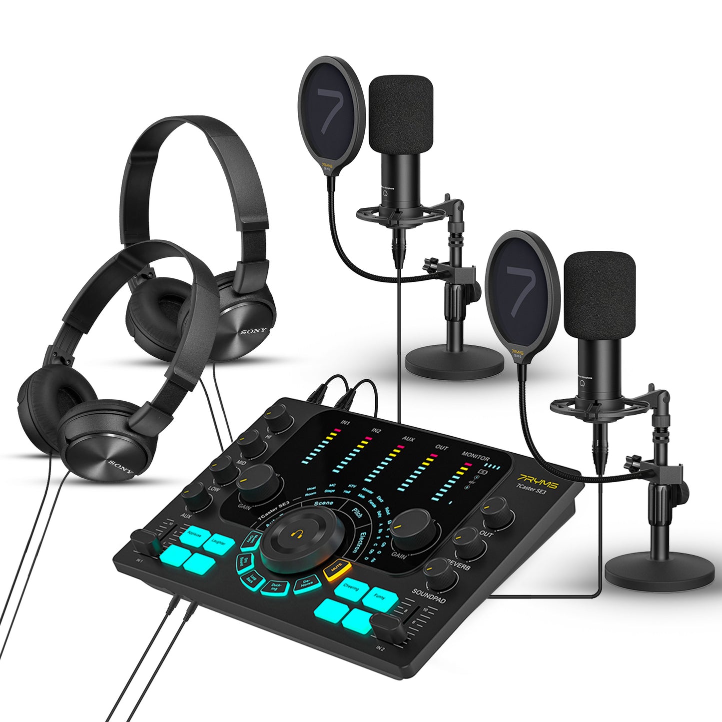 7RYMS Podcast Kit Duo - Caster, 2x microfoon, 2x koptelefoon - Microfoonaccessoires