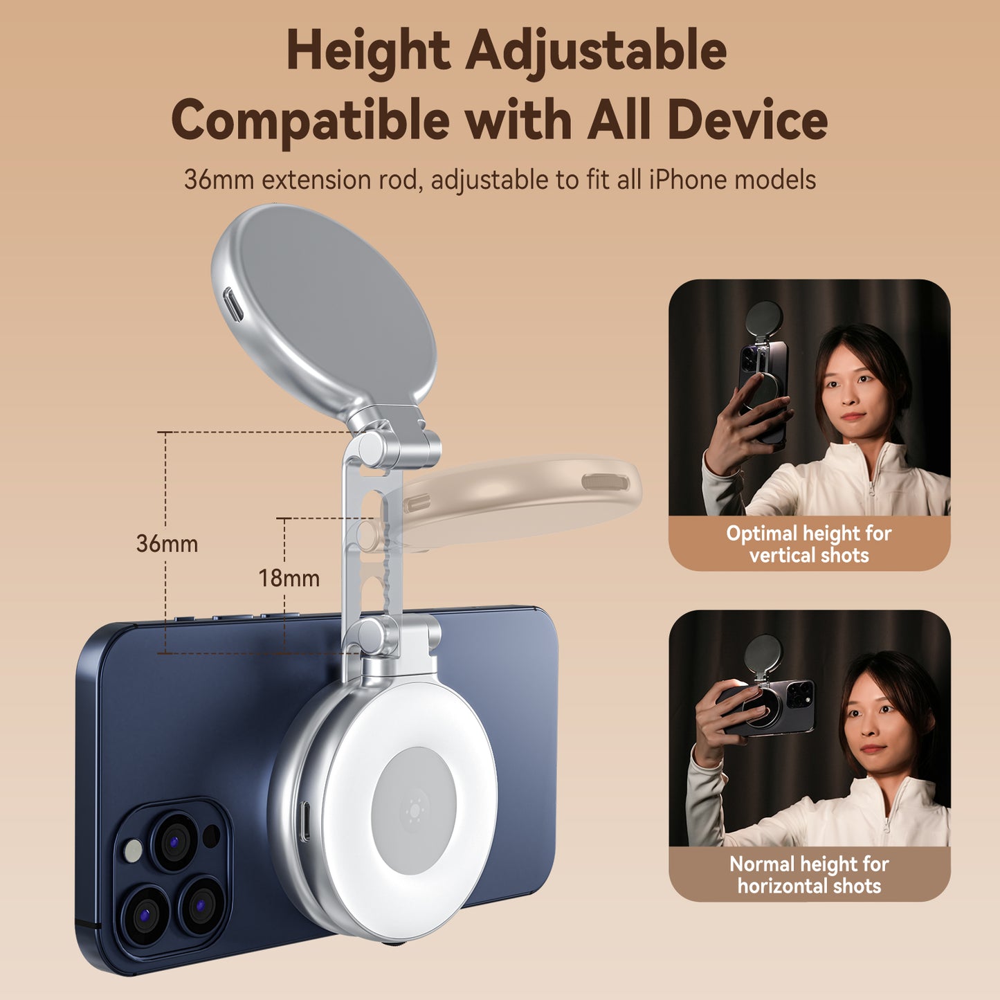 Telesin C03 MagSafe Selfie Light met spiegel – Zilver