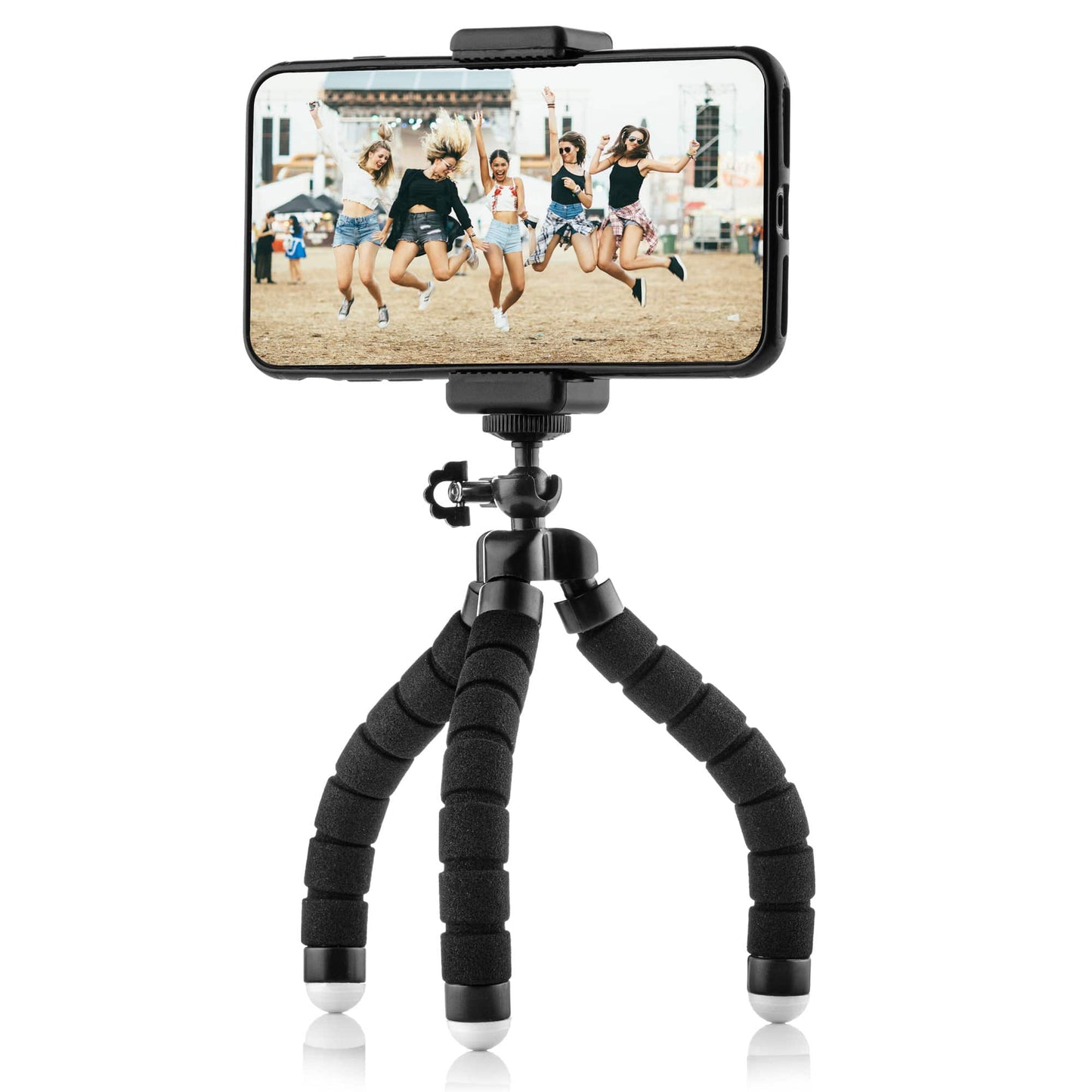Flexibel mini-statief met schuimrubber poten KIT: incl. telefoonhouder, bluetooth remote, GoPro-adapter & opbergzakje - Flexibele statieven