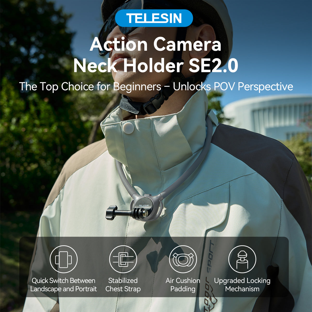 Telesin Neck Mount 360º Combo - GoPro & Smartphone - Grijs - GoPro Mounts