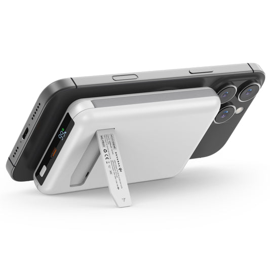 MOJOGEAR NovaMag All-in-1 Powerbank 10.000 mAh – Draadloos Qi2 & ingebouwde kabels – Wit - Powerbanks