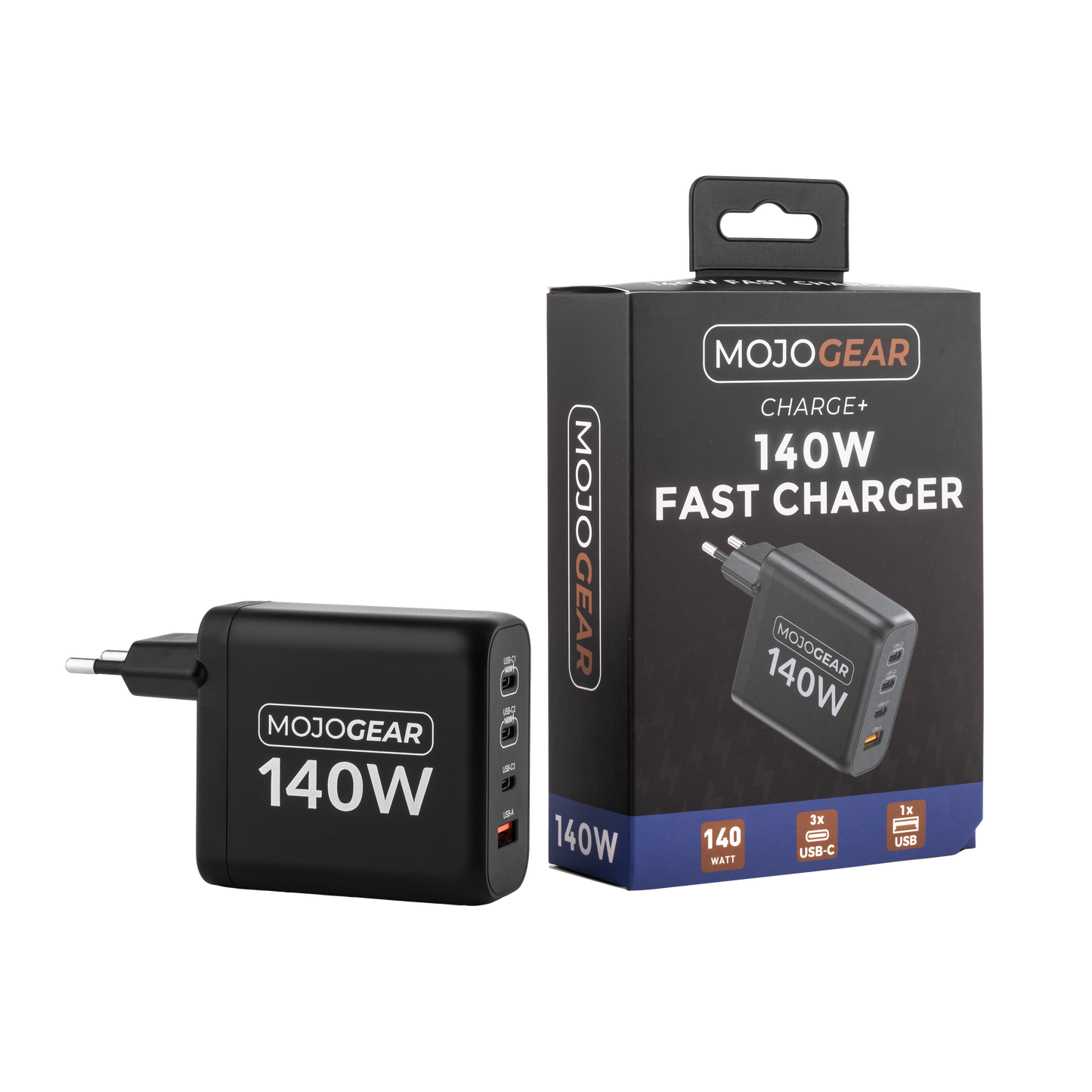 MOJOGEAR CHARGE+ 140 Watt oplader met USB naar USB-C kabel 3 meter | Geschikt voor Samsung/Oppo/Huawei/Xiaomi/iPhone 15/16