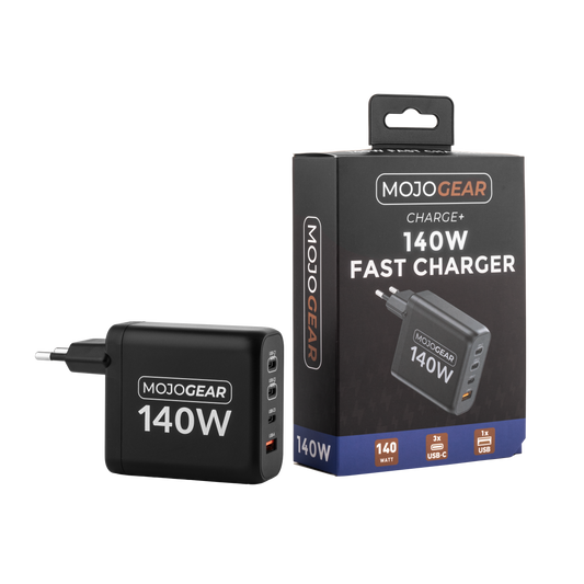 MOJOGEAR CHARGE+ 140 Watt oplader met USB naar USB-C kabel 3 meter - Opladers