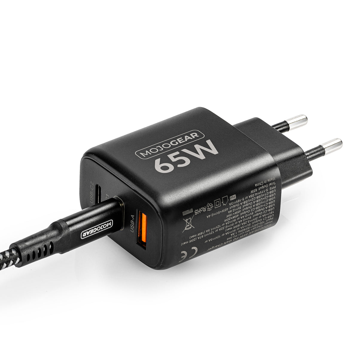 MOJOGEAR CHARGE+ 65W snellader met USB naar USB-C kabel 1,5 meter - Opladers