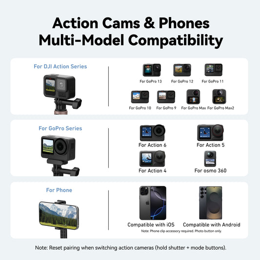 Telesin Vlog Selfie Stick voor GoPro, DJI en Smartphone - Met bluetooth remote - GoPro-accessoires
