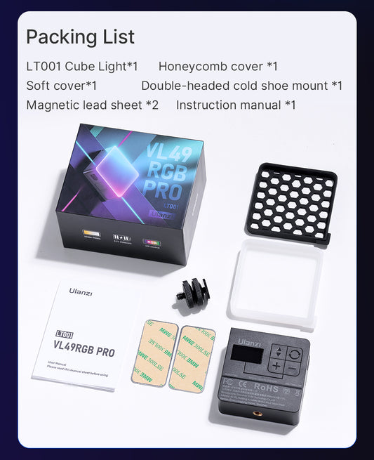 Ulanzi VL49 Pro Mini RGB videolamp - Cameralampen