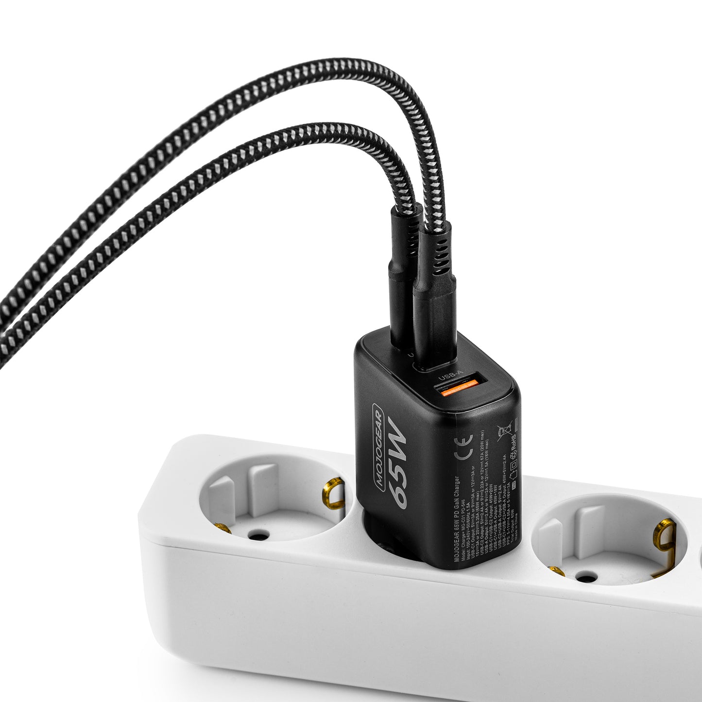 MOJOGEAR CHARGE+ Combo: 65W oplader met USB-C kabel 1,5 meter | Geschikt voor Samsung/iPhone 15/16