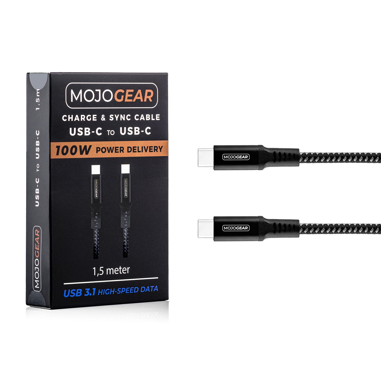 MOJOGEAR MINI XL 20.000 mAh EXTRA FAST powerbank met USB-C naar USB-C kabel 100W USB 3.1 Extra Sterk 1,5 m - Powerbanks