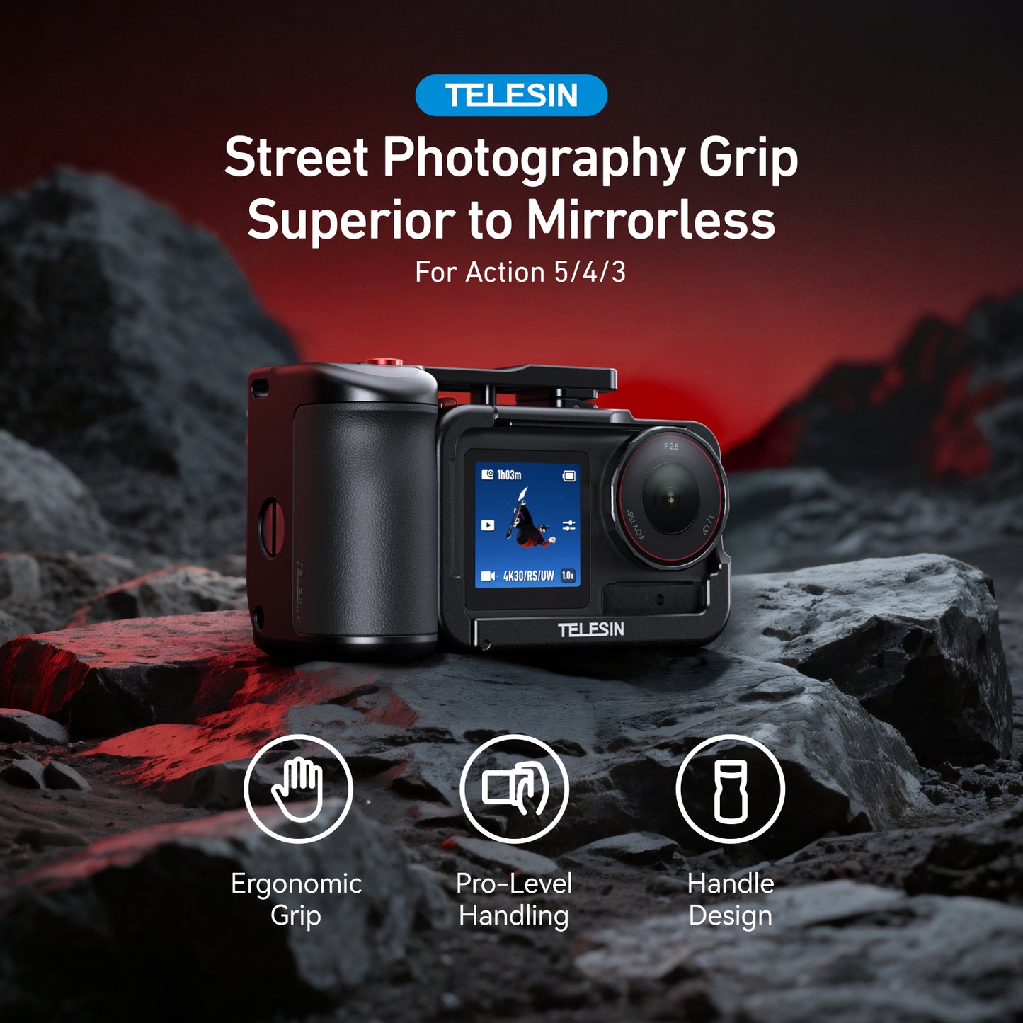 Telesin Street Photography Grip + Cage voor DJI Osmo Action 3/4/5 - GoPro Cases & behuizingen