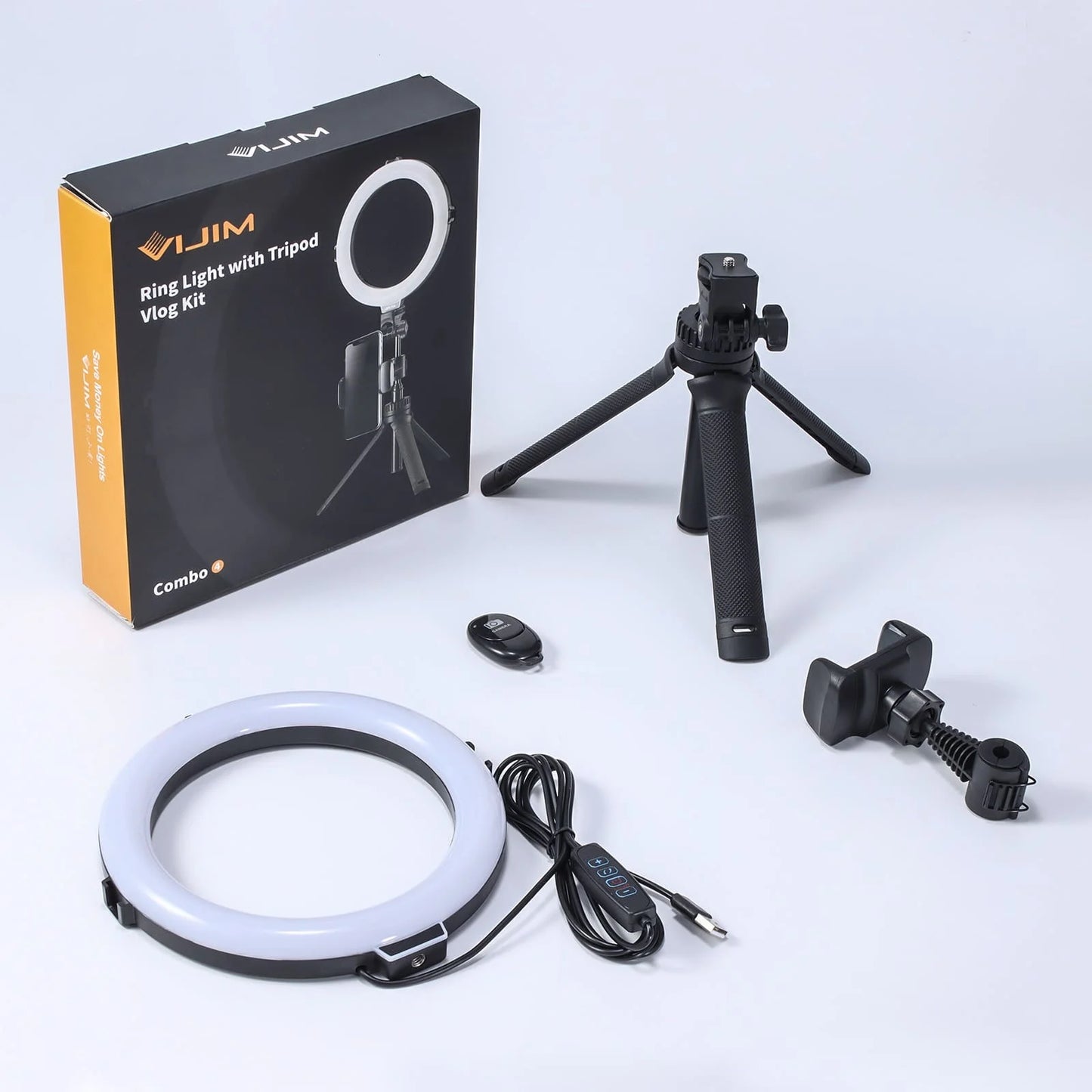 VIJIM Ring lamp with tripod, phone holder and bluetooth remote control