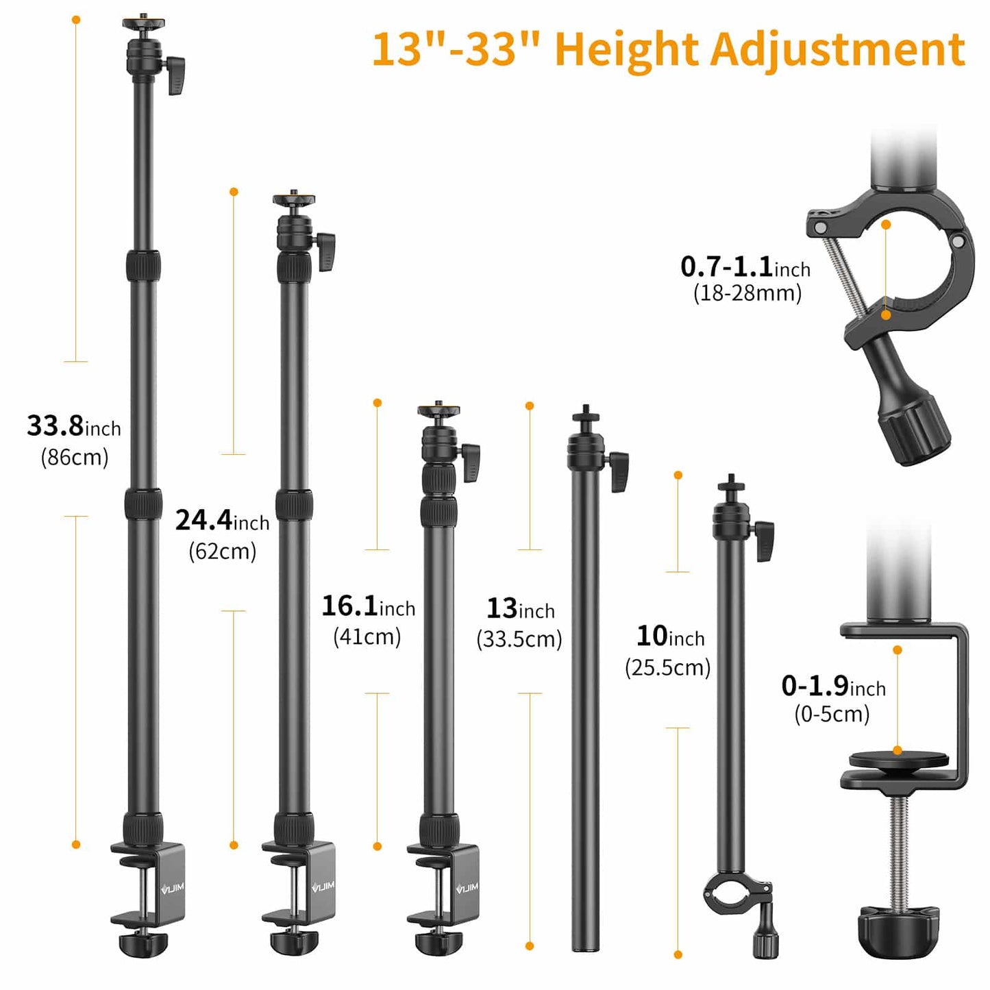 VIJIM LS11 Adjustable Double Arm Table Tripod - With Table Clamp