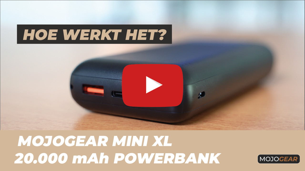 MOJOGEAR MINI XL 20.000 mAh EXTRA FAST powerbank met USB-C naar USB kabel Extra Sterk 3m