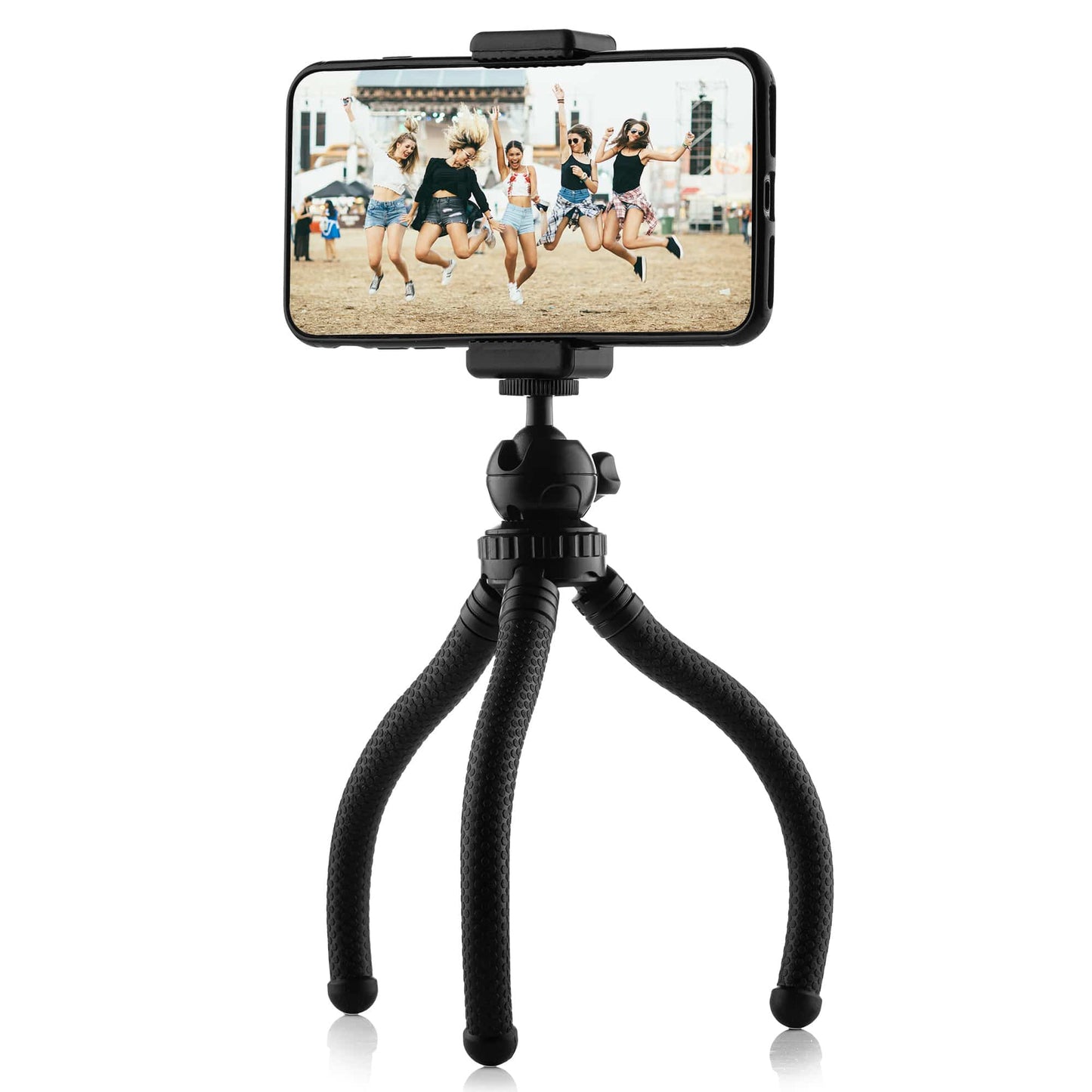 Flexible tripod with extra sturdy legs SET: includes phone holder, bluetooth remote shutter, GoPro mount adapter storage bag