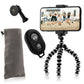 Flexible tripod with extra flexible legs SET: includes phone holder, bluetooth remote shutter, GoPro mount adapter & storage bag