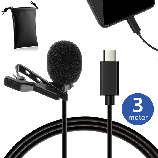 MOJOGEAR Speldmicrofoon met USB-C-aansluiting voor smartphone en tablet - 3 meter