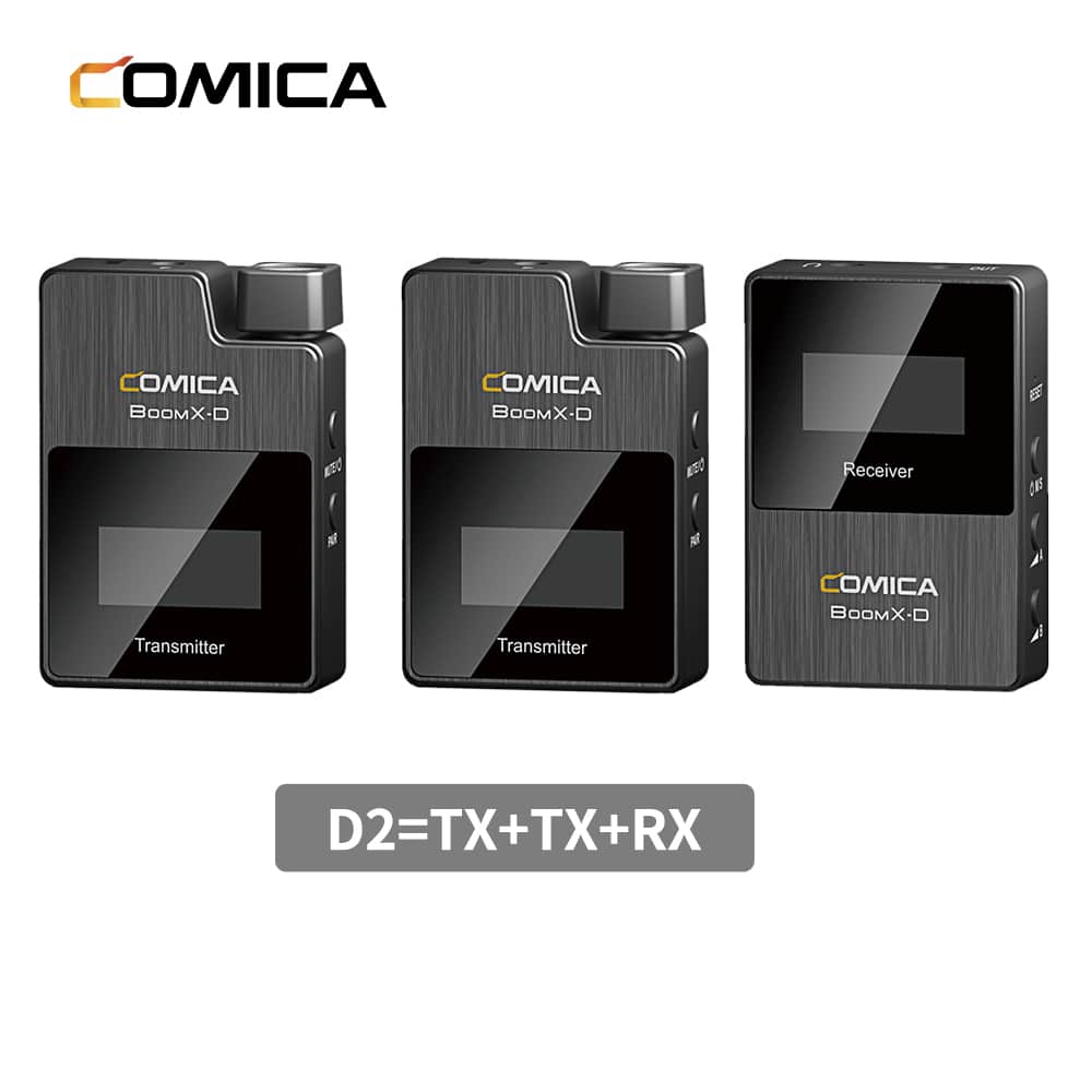 Comica BoomX-D D2 wireless microphone set with 2 transmitter and receiver for camera and smartphone