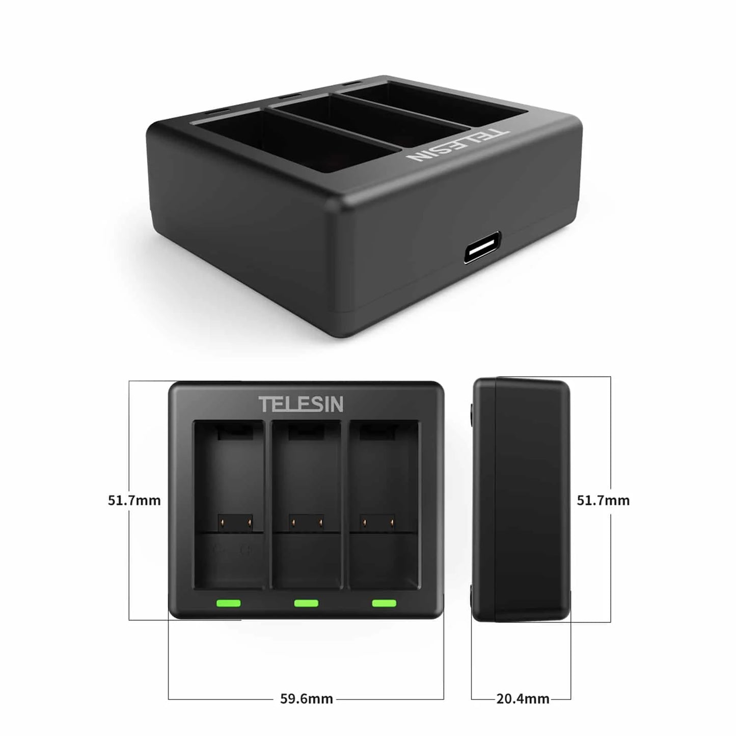 Telesin Triple Battery Charger with 2 batteries for GoPro 9 / 10 / 11 / 12