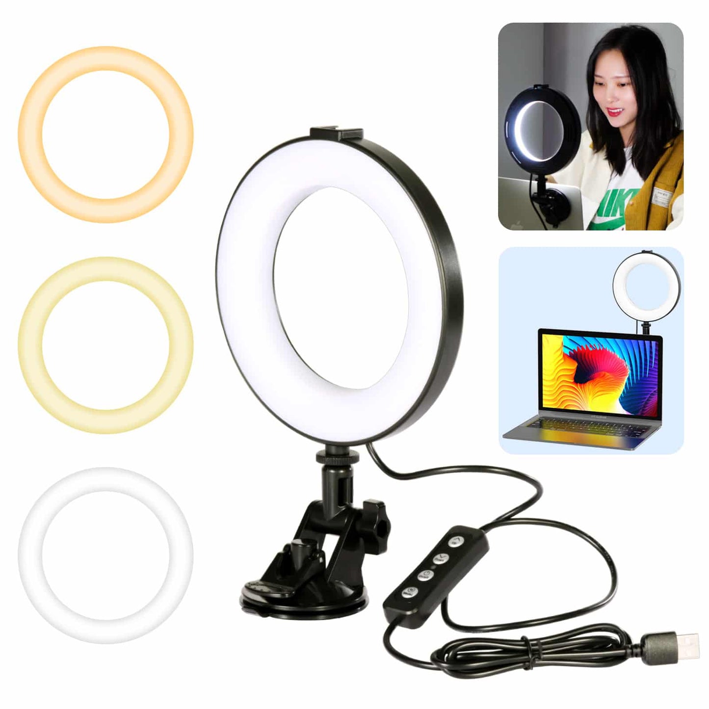 VIJIM CL05 Ringlamp voor videobellen – met zuignap voor laptop / computer / monitor